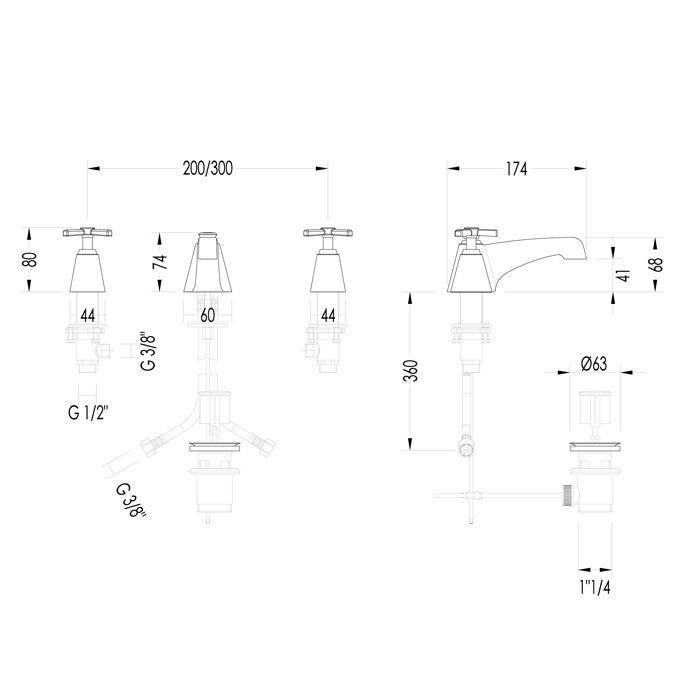 Devon Time Смеситель для раковины на 3 отв. с донным клапаном , цвет светлое золото, артикул 2TIME200OT