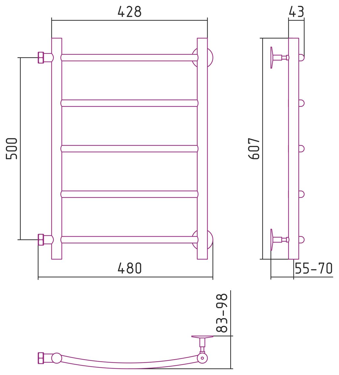 Полотенцесушитель СТИЛЬЕ "Версия-Б2" 500х400 (5) Г 18 (Без покрытия)