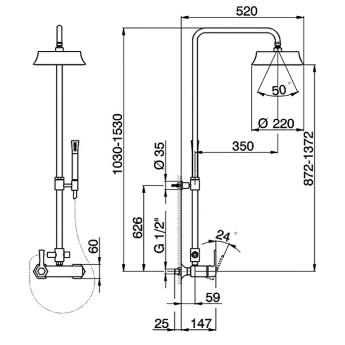 CISAL Cherie Душевой комплект: смеситель, стойка с верхним душем, лейка+шланг, цвет хром/черный CISAL Cherie Душевой комплект: смеситель, стойка с верхним душем, лейка+шланг, цвет хром/черный