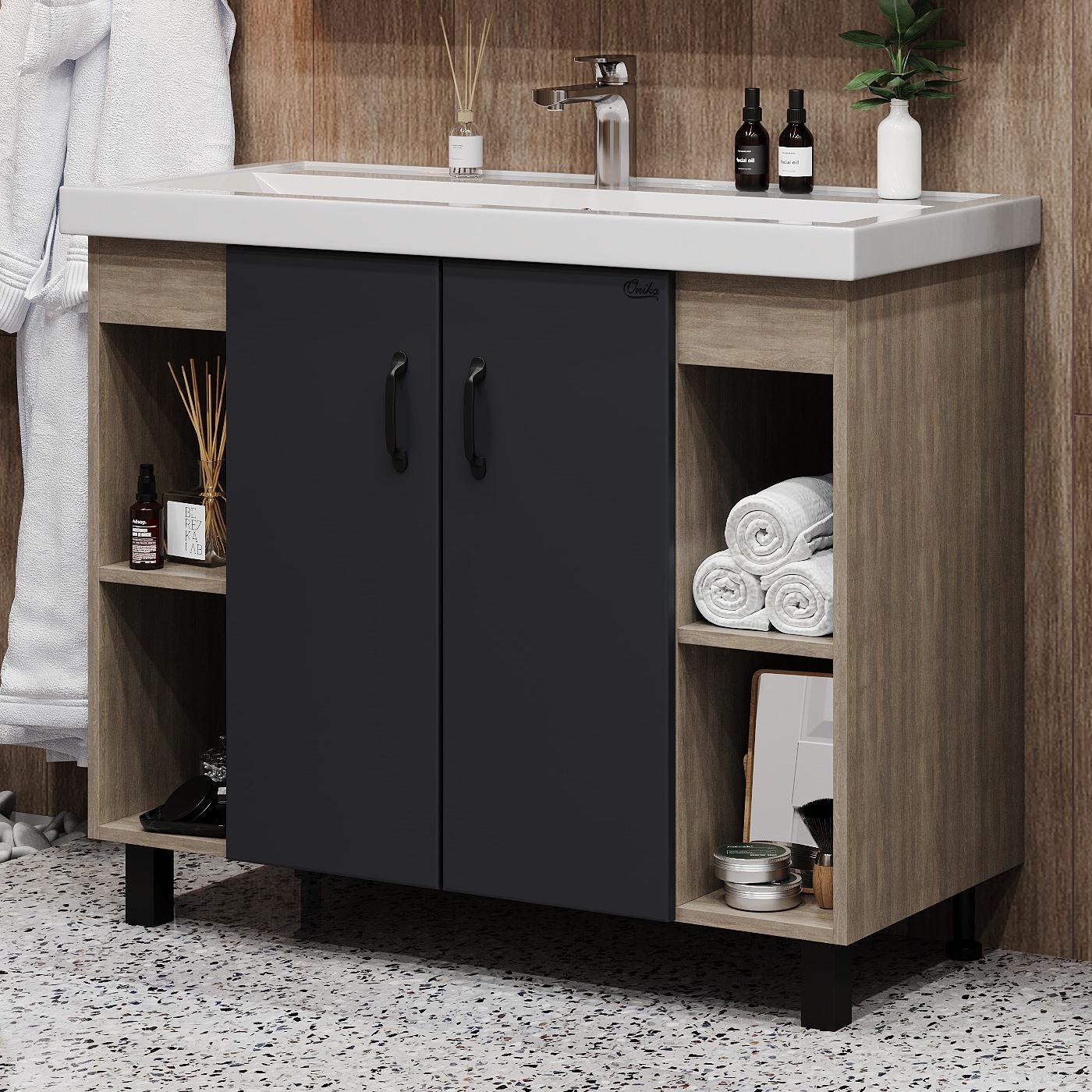 Тумба Onika Тимбер 100 напольная, серая мат./дуб сонома (ум. Фостер 100)