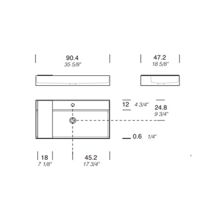 MILLDUE  Раковина  MAN 90 накладная из CRISTALPLANT ,90,4х47,2 см, с 1 отв для смесителя, цвет белый матовый