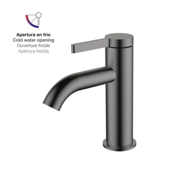 AQG Urban Flow, однорычажный смеситель для раковины без донного клапана, цвет оружейная сталь (PVD)