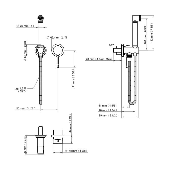 THG HAMPTONS Гигиенический душ с однорычажным смесителем, держателем с подводом воды и шлангом 1500 мм., внешняя часть, цвет золото