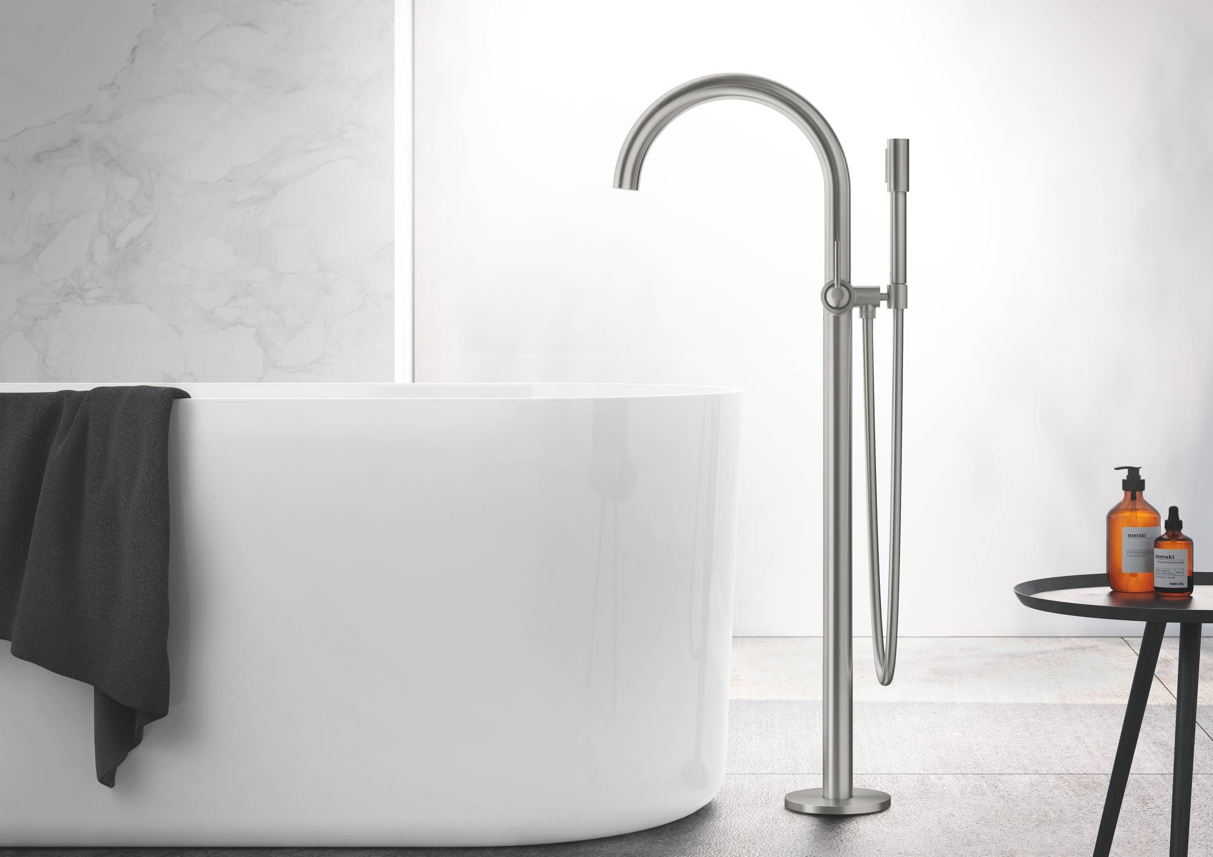 Внешняя часть смесителя для ванны GROHE Atrio New с ручным душем, свободностоящий, суперсталь (32653DC3)