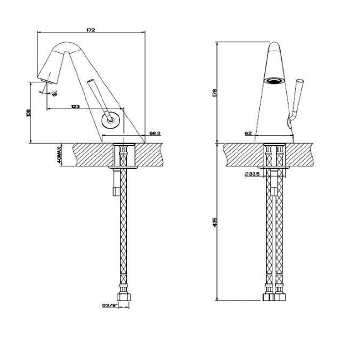 Gessi Cono Смеситель для раковины без донного клапана, с соединительными шлангами, цвет Black XL