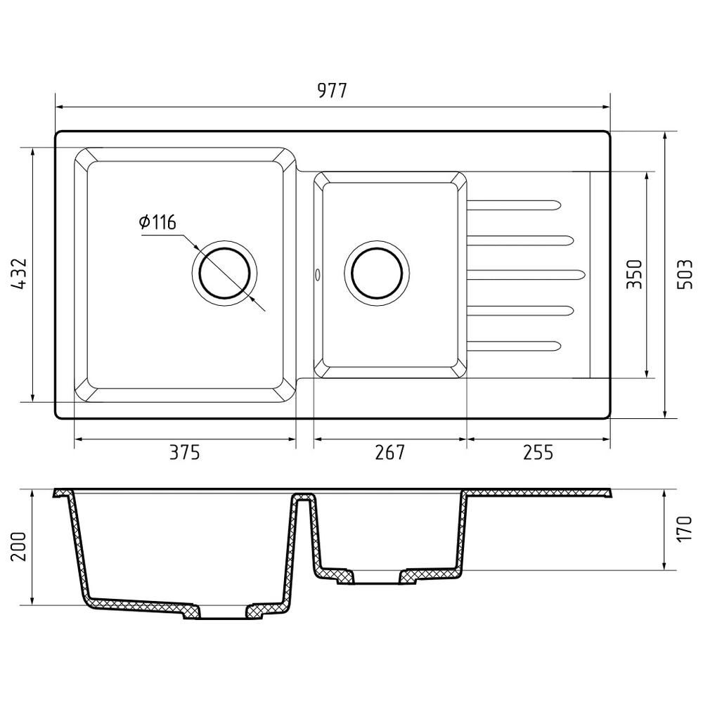 Кухонная мойка GranFest PRACTIK 980KL, иней, артикул P-980KL иней