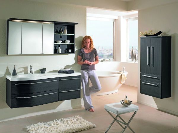 Комплект мебели Puris Swing с раковиной из минерального литья, 1400 мм правый, цвет черный структурный