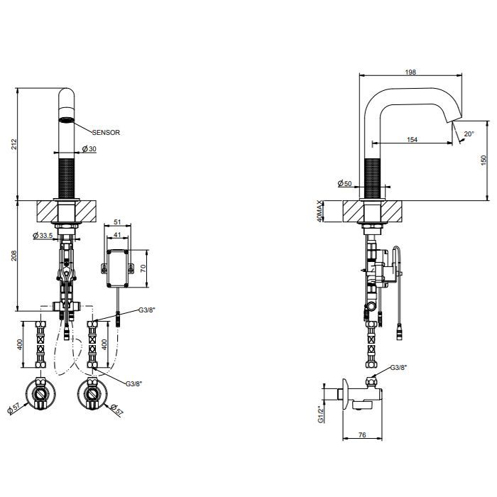 GESSI 316 CESELLO Смеситель для раковины, электронный, с кран-фильтром для регулировки температур и напора воды, выс излива 150 мм, цвет Steel Brushed