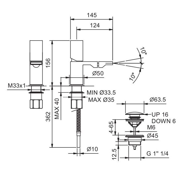 Fantini Milano Смеситель для биде, 1 отв., с донным клапаном, излив 125мм, цвет: матовая натуральная сталь