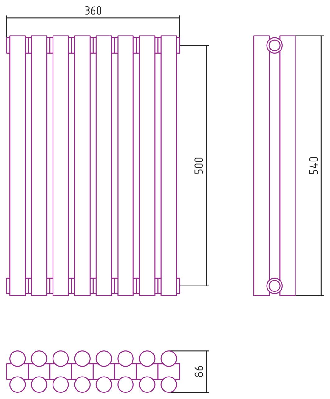 Отопительный радиатор ЭСТЕТ-11 н/ж 500х360 / 8 сек (Шампань)