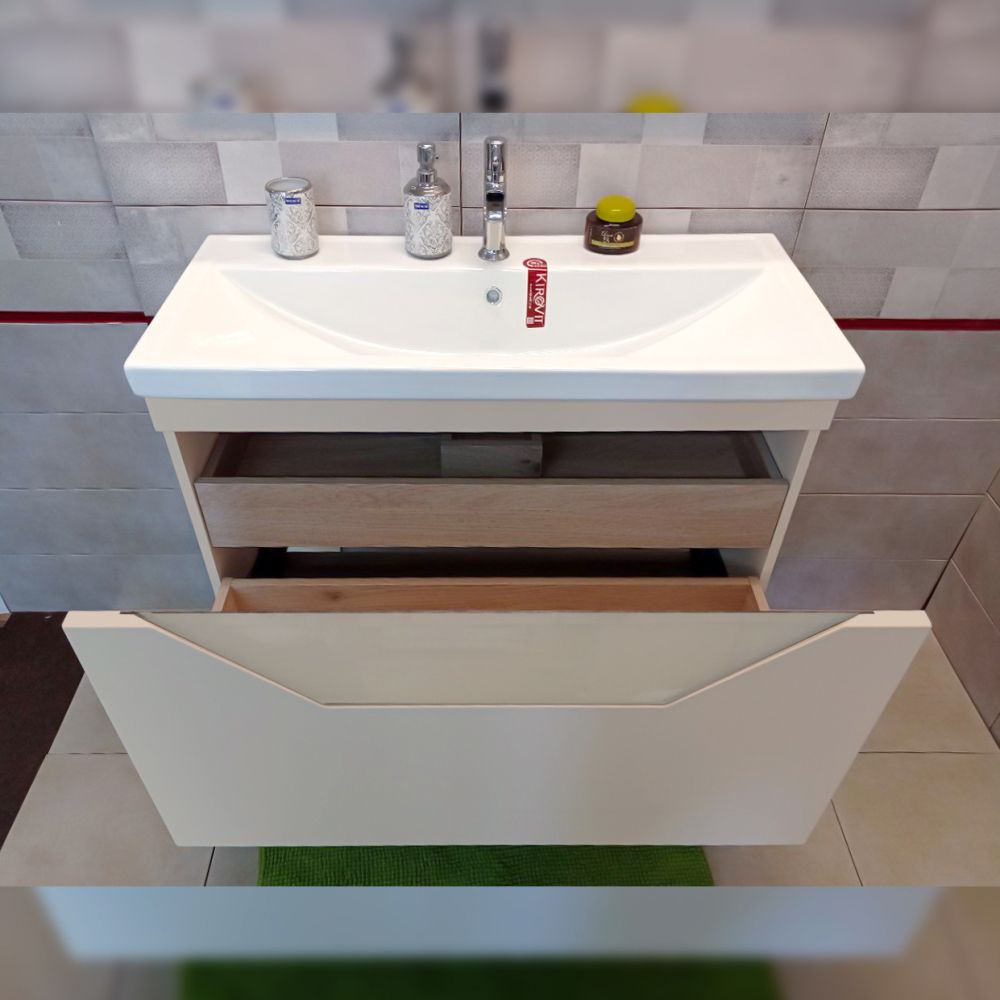 Тумба под раковину подвесная Бриклаер Брайтон бежевый, 100 см, артикул 4627125415777