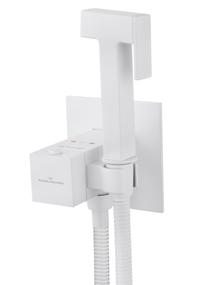 Смеситель с гигиеническим душем и термостатом, встраиваемый WONZON & WOGHAND, Белый матовый (WW-88829910-MW)