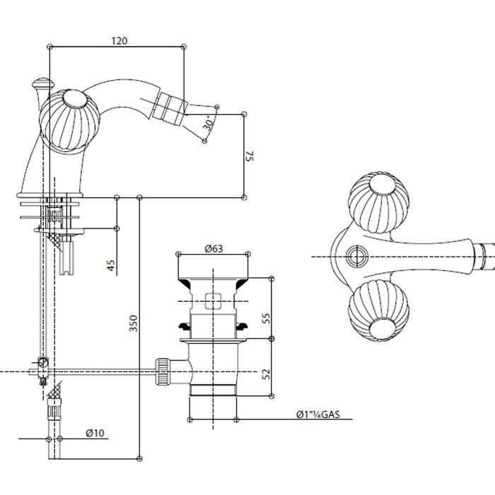 Bongio Rivoli Смеситель для биде на 1отв.,  цвет хром/Cristallo Bianco 00