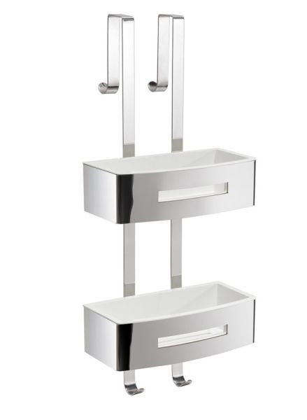 Gedy, решётка 2-х ур. на душ. стекло c 2 крюч. (24х18,7хh58,4), цвет хром - белый пластик