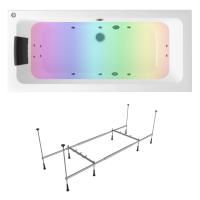 Гидромассажный комплект с хромотерапией 5 в 1 Lavinia Boho Pure 36280H0C, акриловая ванна 180x80 см, каркас с монтажным набором, подголовник, хромотерапия, гидромассаж