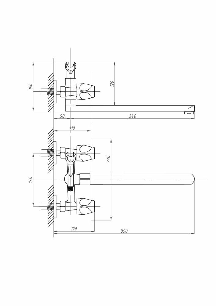 Смеситель для ванны с душем ПСМ-ПРОФСАН PSM-159-48 ЕВРО тип См-ВУДРНШлА, артикул PSM-159-48