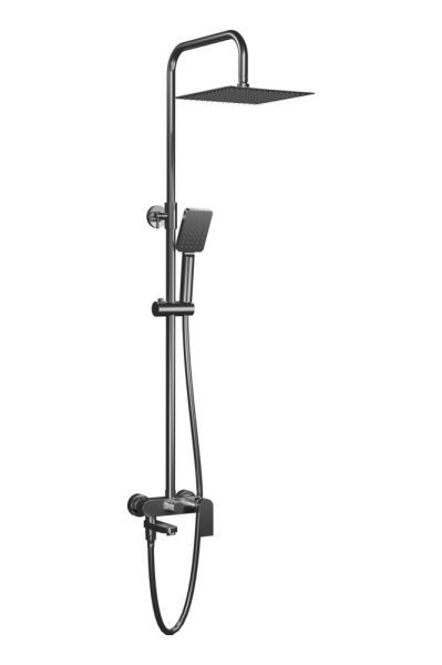 AQG Alpha, душевая колонна регулируемая по высоте 95-150 см: со складным изливом и квадратным душем, оружейная сталь (PVD)