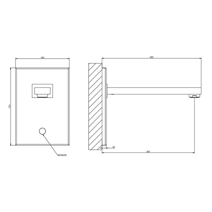 GESSI RETTANGOLO Смеситель для раковины настенный, электронный, внешняя часть, цвет Black XL