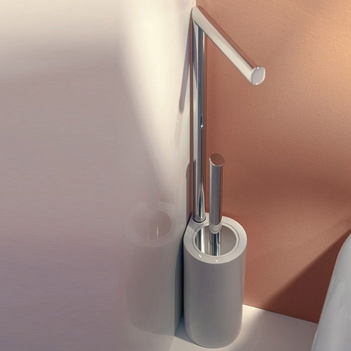 Bertocci Cento Напольная стойка с ершиком и бумагодержателем, цвет белая керамика/хром