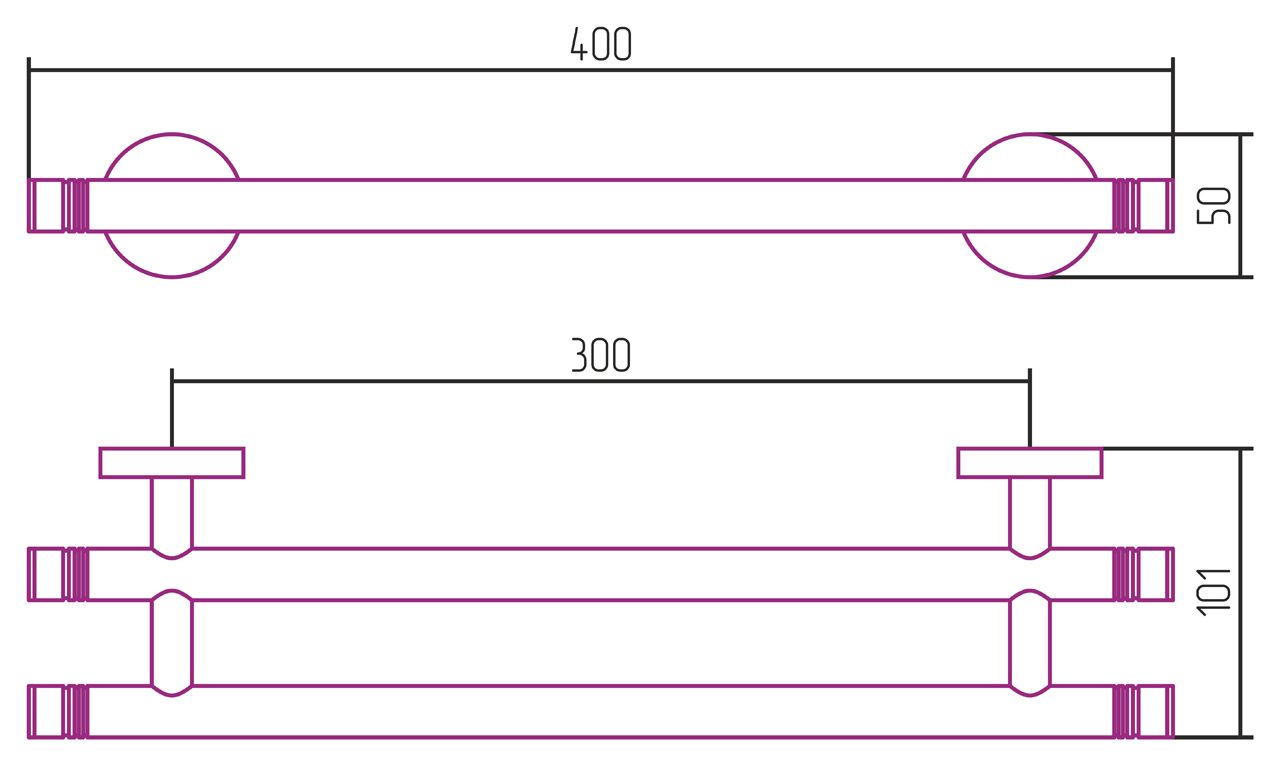 Держатель полотенец КАНЬОН двойной / L 400 (Чёрный хром)