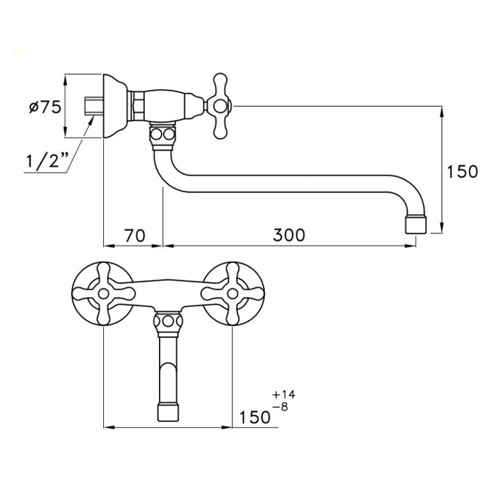Stella Roma Смеситель для мойки настенный 3243/300, длина излива 300мм цвет: хром