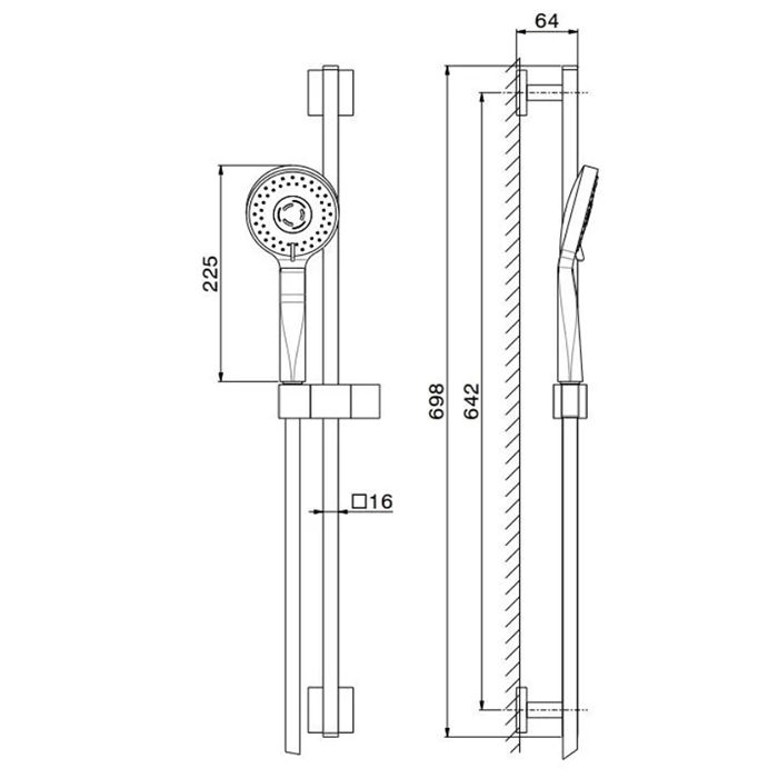 Душевая стойка FUTURA c ручной  круглой лейкой  и шлангом, без выхода для подачи воды, хром