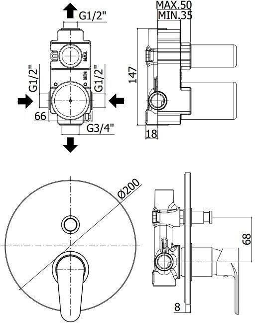 Смеситель для душа Paffoni Green GR015CR (с внутренней частью), артикул GR015CR