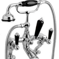 Devon Black Dandy Смеситель для ванны, монтаж на бортик ванны, с лейкой и шлангом, ручки черные, цвет: хром