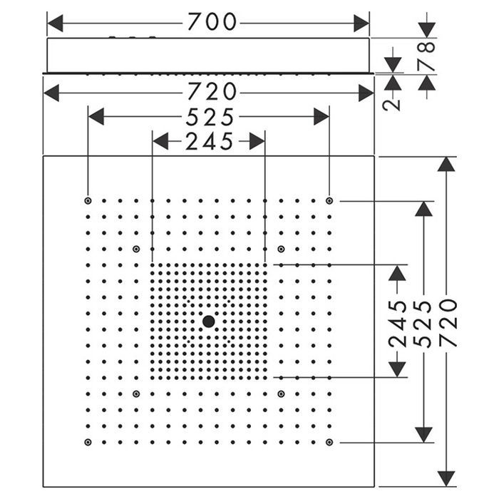 AX ShowerHeaven Верхний душ 720 x 720 мм, потолочный монтаж, без подсветки, ¾, цвет: нерж.сталь