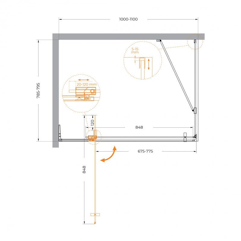 Душевой уголок CEZARES SLIDER-AH-1 арт. SLIDER-AH-1-100-90/100-GRIGIO-GM, артикул SLIDER-AH-1-100-90/100-GRIGIO-GM