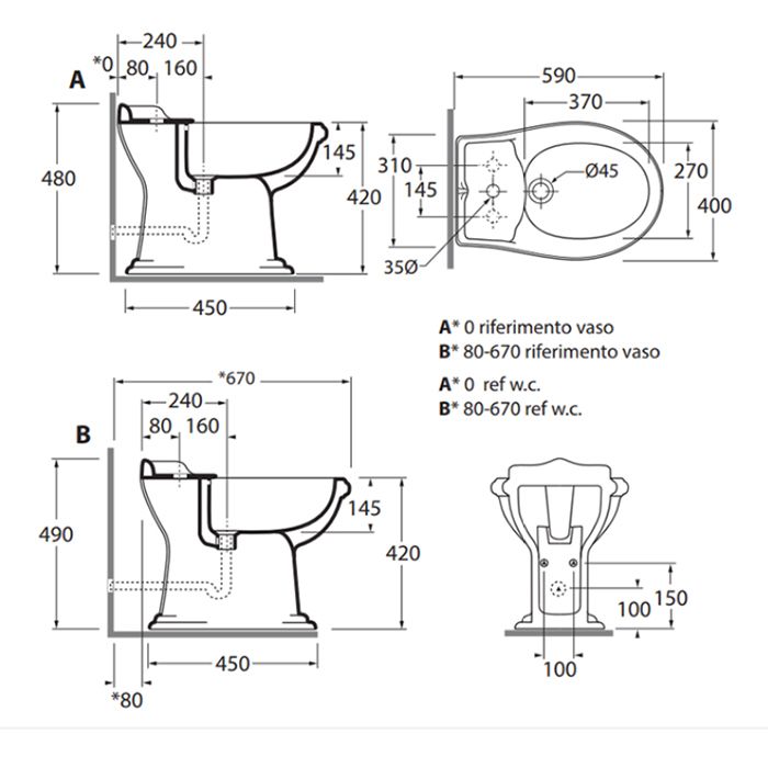 AZZURRA JUBILAEUM биде напольное 59*40см с 1 отв под смеситель, цвет белый с креплением к полу