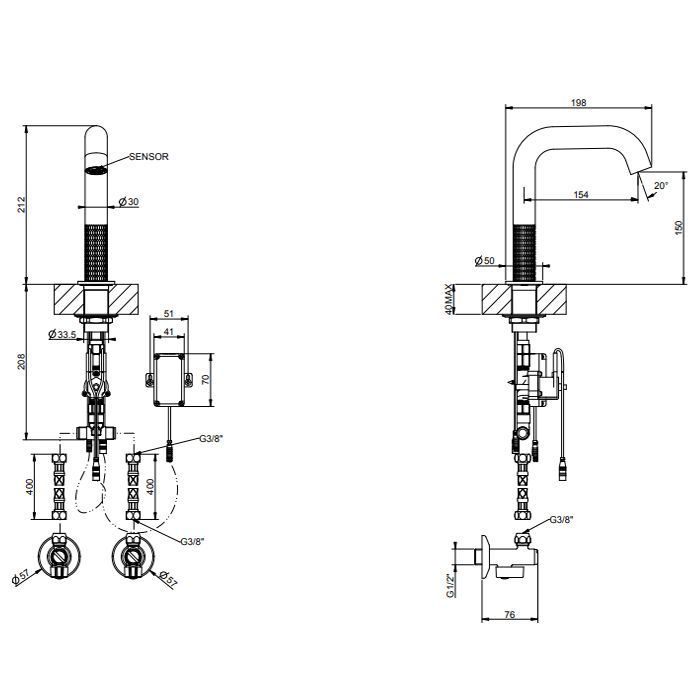 GESSI 316 MECCANICA Смеситель для раковины, электронный, с кран-фильтром для регулировки температ и напора воды, выс излива 150 мм, цвет Steel Brushed