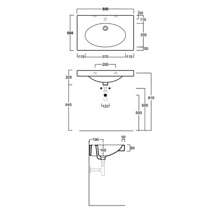 Simas Lft Spazio раковина консоль подвесная с 1 отв.(пробитым вручную) под смеситель 80х49,5см, цвет черный