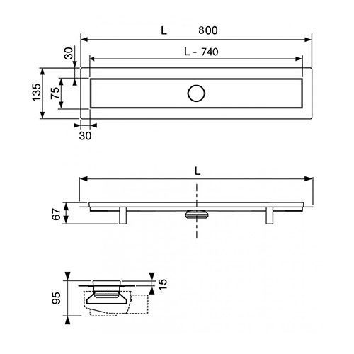 Дренажный канал, TECE, TECElinus, ширина, мм-135, длина, мм-800, высота, мм-125, монтаж-в пол, пропускная способность, л/сек-0,8, сифон-есть, опоры-есть, материал-нержавеющая сталь, цвет-нержавеющая сталь, для монтажа дренажного канала, двухсторонняя вста