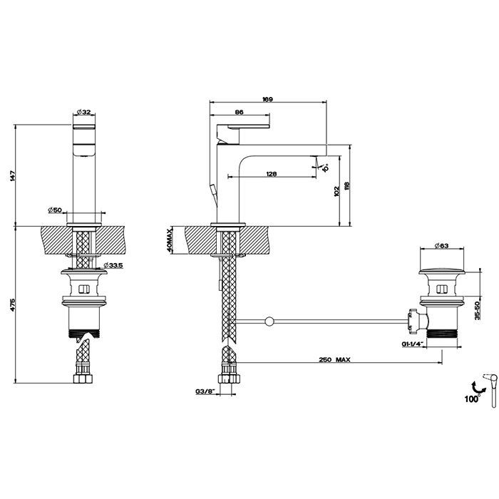 Gessi Emporio Via manzoni Смеситель для раковины с донным клапаном и соединительными шлангами, цвет: Finox Brushed Nickel, артикул 38602#149