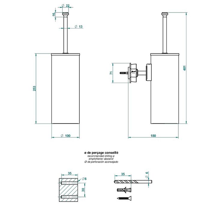 THG PETALE DE CRISTAL BLEU Ёршик для унитаза, подвесной, цвет полированное золото