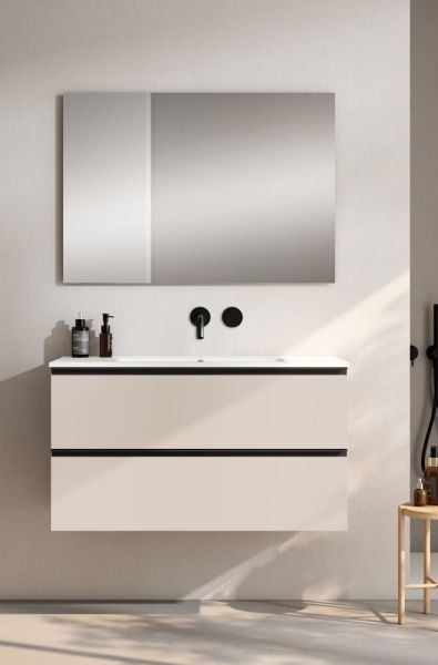 Visobath Granada, тумба 100 см, 2 ящика c черными ручками, цвет бежевый матовый лак (Cotton)