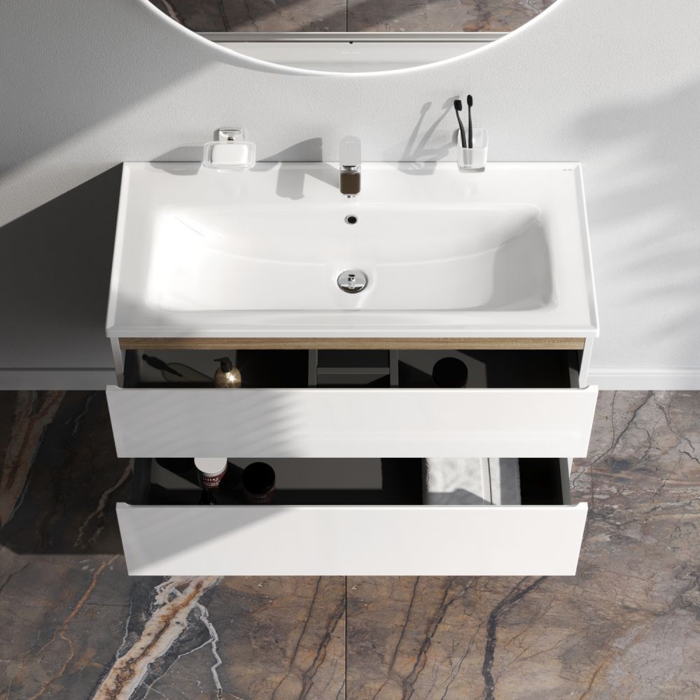 M85AFHX1002WG X-Joy, База под раковину, подвесная, 100 см, 2 ящика, белый глянец