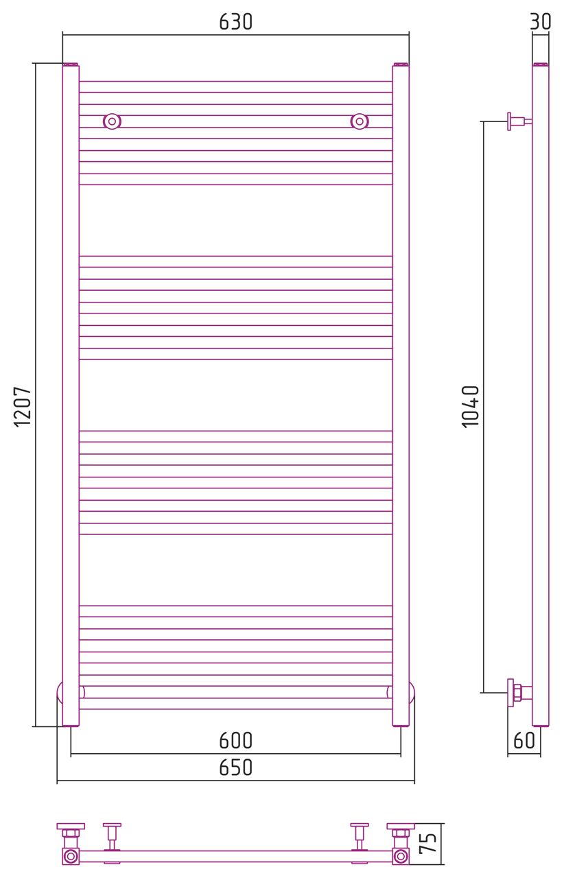 Полотенцесушитель водяной МОДУС 1200х600 (Белый) Полотенцесушитель водяной МОДУС 1200х600 (Белый)
