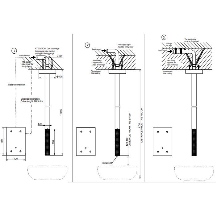 GESSI 316 MECCANICA Смеситель для раковины потолочный, электронный, внешняя часть, цвет Steel Brushed