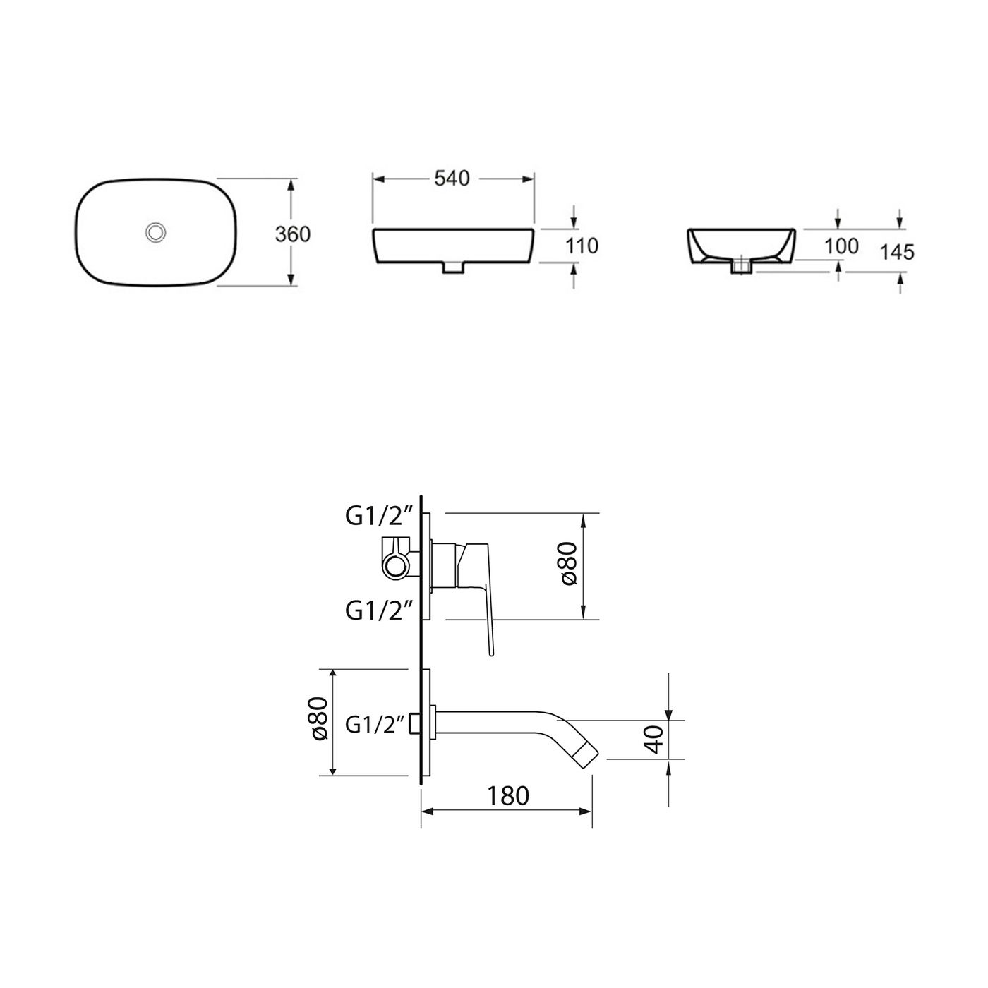Комплект 2 в 1 Lavinia Boho Bathroom Sink 21510023, накладная фарфоровая раковина 54 см, встраиваемый смеситель со скрытым механизмом