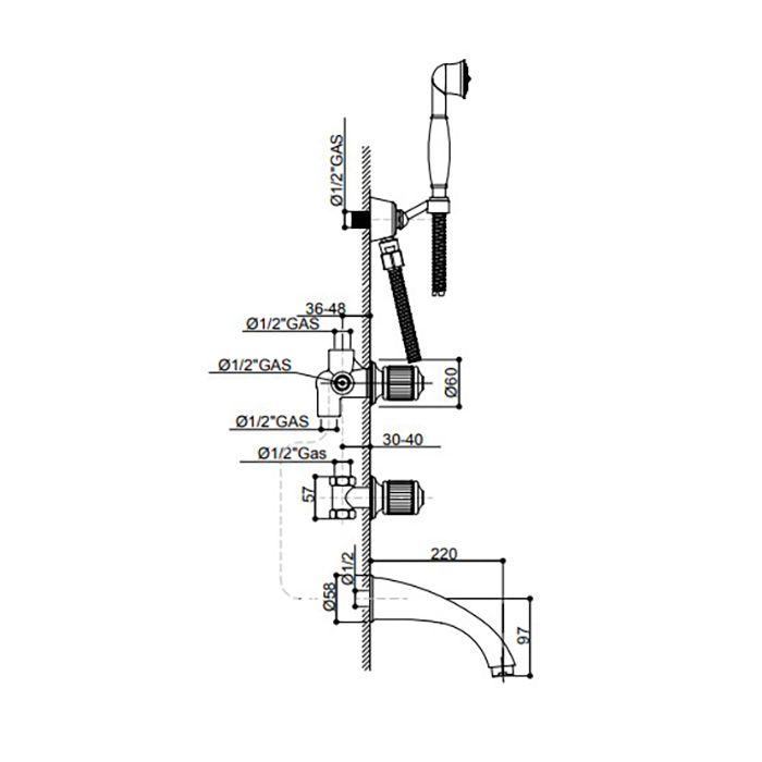 Bongio Cristallo Смеситель для ванны встроенный , с ручной лейкой, изливом, встроенной частью, Цвет: хром/белый-00