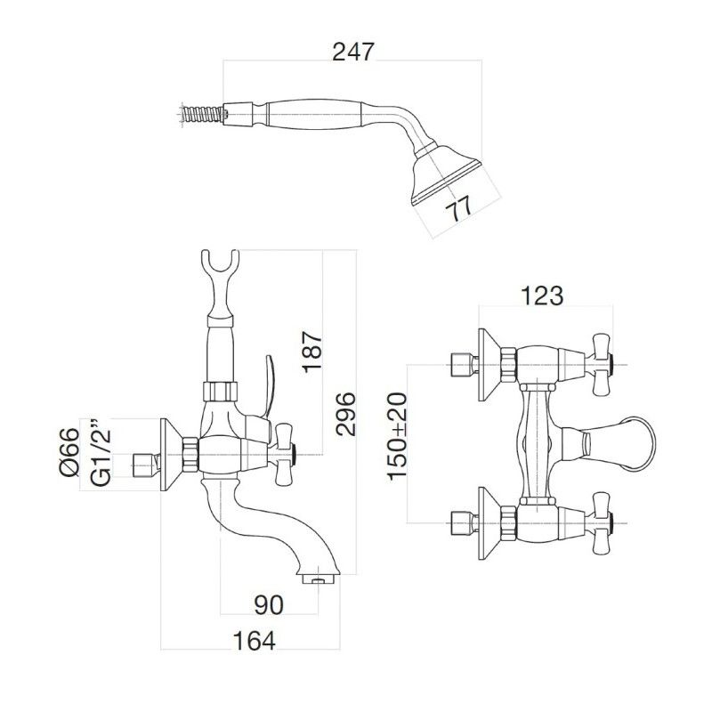 Смеситель для ванны Webert Armony AM720201017, хром/золото