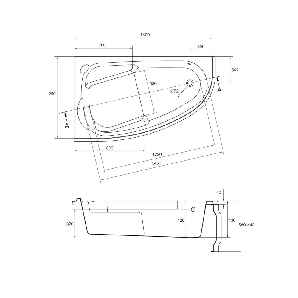 Ванна Cersanit  асимметричная JOANNA NEW 160x95 правая белый (63339), артикул 63339
