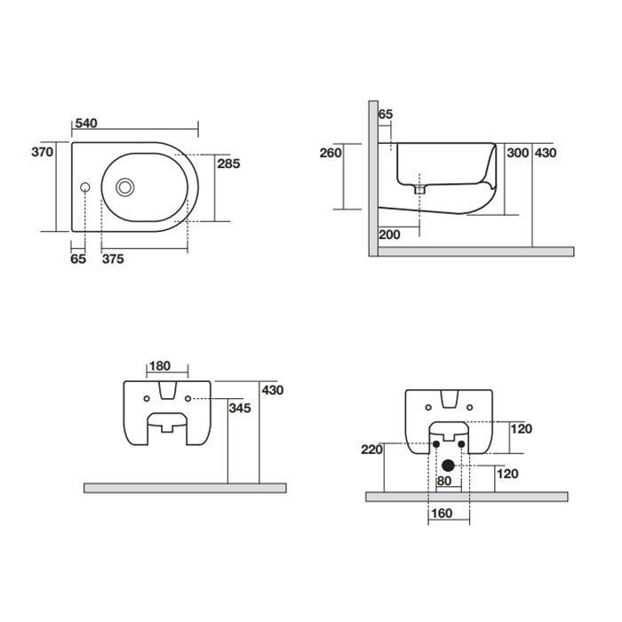 Kerasan Flo Биде подвесное 54х28,5см, с 1 отв.под смеситель, цвет: белый матовый