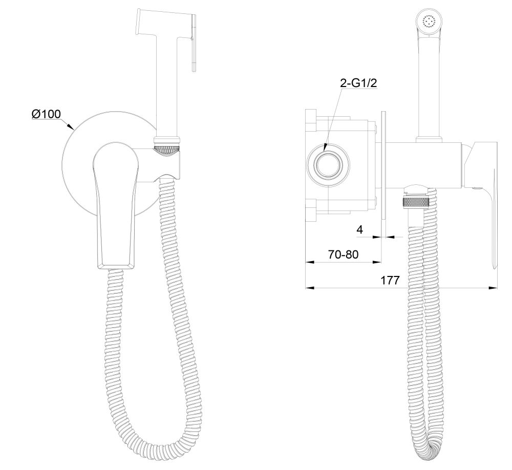 Смеситель с гигиеническим душем встраиваемый WONZON & WOGHAND BRILLIANT, Темный графит (WW-88829079-BGM)