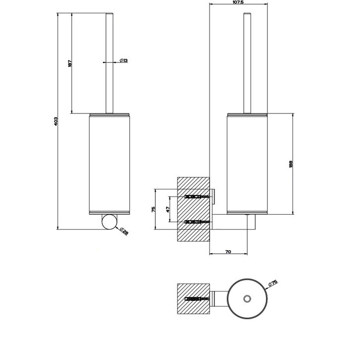 GESSI 316 Ершик настенный, цвет: черная колба/steel brushed