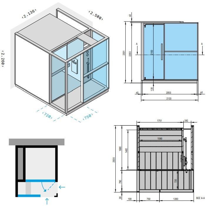 Effegibi Logica H Хаммам с душевой зоной, пристенный L.H. 214x250xh226см, отделка: Soft Sand
