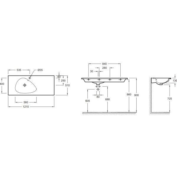 Раковина мебельная JACOB DELAFON NOUVELLE VAGUE EXAP112-Z-MG2 (встраиваемая сверху, (121*51), серый), шт, артикул EXAP112-Z-MG2