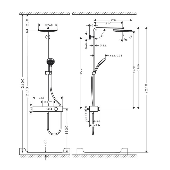 HG Pulsify S Showerpipe 260 1jet с ShowerTablet Select 400, цвет хром HG Pulsify S Showerpipe 260 1jet с ShowerTablet Select 400, цвет хром